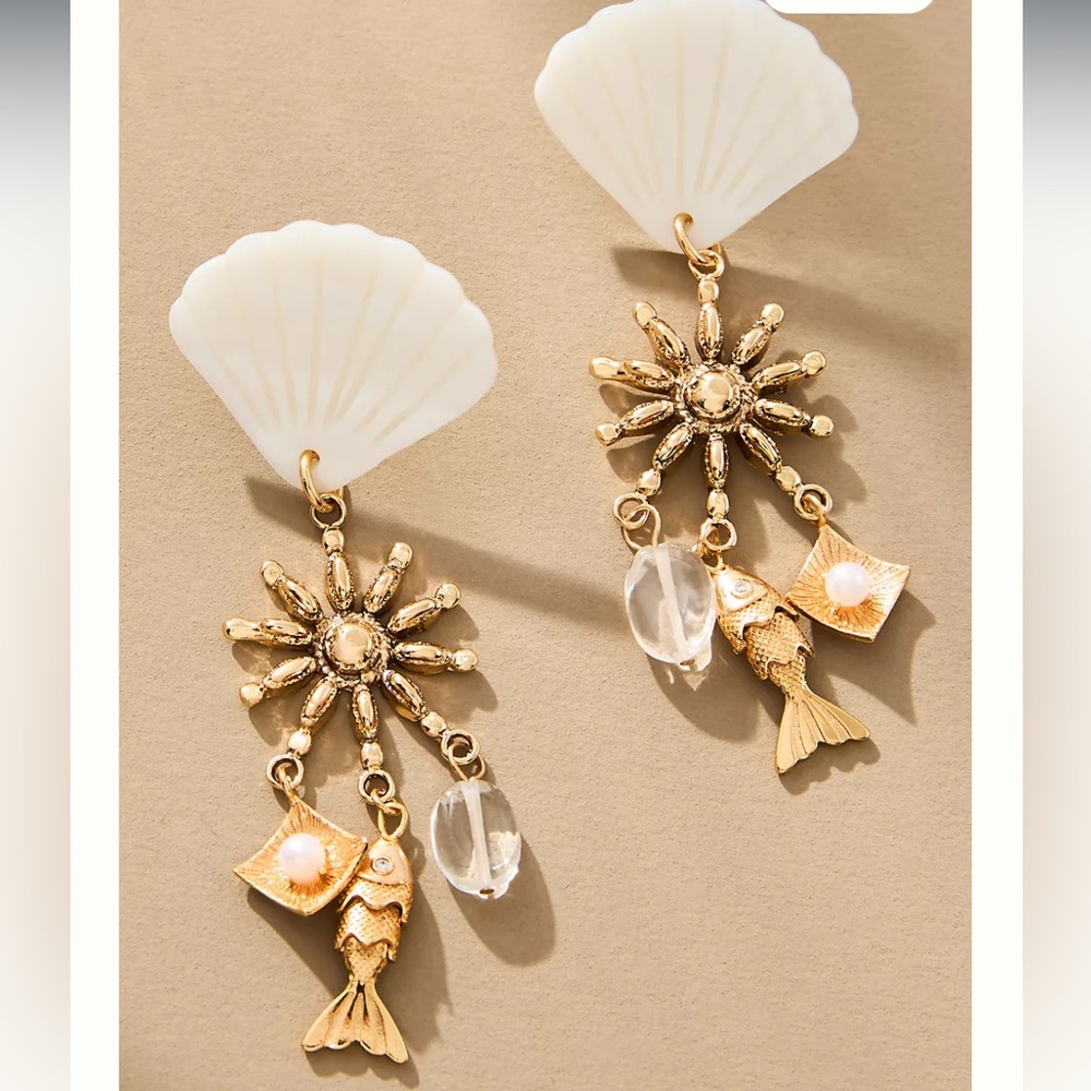Anthropologie Gold and White Shell Earrings